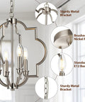 Brushed Nickel 4-Light Farmhouse Chandelier With Geometric Orb Pendant Adjustable Height Ceiling Light close-up details