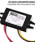 12V To 5V Buck Converter USB Module Three Pack For Car Use Converts DC To 5V Up To 3A 15W High Efficiency 96 Percent Wire Interface Power Adapter Easy Plug And Play Ride Ready Automotive Power Solution, showing front view with wires.