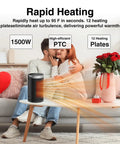 Small Portable Indoor Space Heater With Thermostat And Remote Seventy Degree Oscillation 12 Hour Timer Five Modes 1500W PTC Ceramic