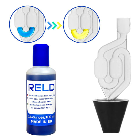 Head Gasket Tester Kit With Combustion Leak Detector 50 Tests, fluid bottle and adapter with color change indicator