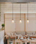 Three Light Industrial Pendant Lighting for Kitchen Island with Oval Clear Glass Shades, Brushed Steel Ceiling Fixture