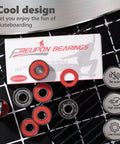 Skateboard Bearings Set Eight Pack High Speed 608RS ABEC9 Longboard Bearings displayed on black grid surface