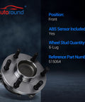 Front view of Front Wheel Bearing And Hub Assembly Replacement For 2WD 6 Lug With ABS Compatible With Nissan Frontier 2005 To 2018.
