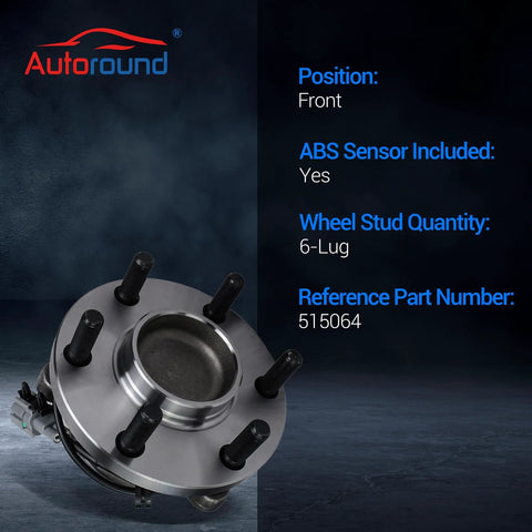 Front view of Front Wheel Bearing And Hub Assembly Replacement For 2WD 6 Lug With ABS Compatible With Nissan Frontier 2005 To 2018.