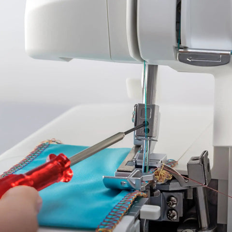 Adjusting a serger machine using Serger Screwdriver Set 1.5mm and 1.6mm Hex Head Tools for Industrial Overlock Sewing Machines