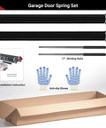 Pair Of 0.250 Wire Size Garage Door Torsion Springs 2 Inch Inside Diameter 30 Inch Length Built To Last Heavy Duty Replacement 18000 Cycles For 7 And 8 Foot Doors With 4 Inch Lift Drums, includes instructions, 17-inch winding rods, and anti-slip gloves