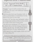 The Real Deal Heavy Duty Hss Tapered Drill Countersink Bit With One Quarter Inch Hex Shank For Eight Tapered Wood Screws And Pilot Holes Three Eighth Inch 82 Degree Counterbore Shop Staple Replaces Part 44011 packaging showing specifications and features.