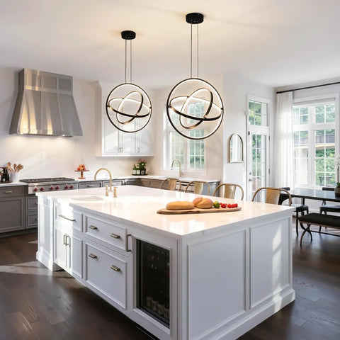 Modern LED Chandelier With 3 Rings Black Circle Pendant Lighting Dimmable Round Ring Ceiling Fixture For Kitchen Island Dining