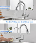 3 In 1 Kitchen Faucet With Hot Cold And RO Drinking Water No Brainer Two Handle Pull Down Chrome Faucet For Under Sink