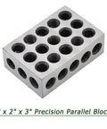 Timunr 1 x 2 x 3 precision parallel block set, 23-hole alloy steel, silver finish, angled view