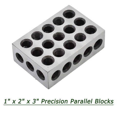 Timunr 1 x 2 x 3 precision parallel block set, 23-hole alloy steel, silver finish, angled view