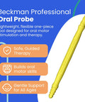 Beckman Professional Oral Probe, Pro Grade Oral Motor Stimulation Probe With Candy Dots And Swirls, yellow flexible therapy tool