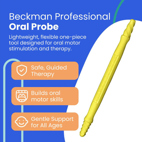 Beckman Professional Oral Probe, Pro Grade Oral Motor Stimulation Probe With Candy Dots And Swirls, yellow flexible therapy tool