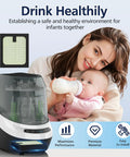 4 Pack HEPA Filter Replacement For Bottle Washer Pro Fits Tight And Keeps It Fresh, High Efficiency Cabiclean Filtration For Clean Bottles, Easy Install In Seconds, No Fuss, Quiet Operation, Long Lasting Odor Control For Pristine Home Bottles. Bottle washer Pro with filter and mother feeding baby