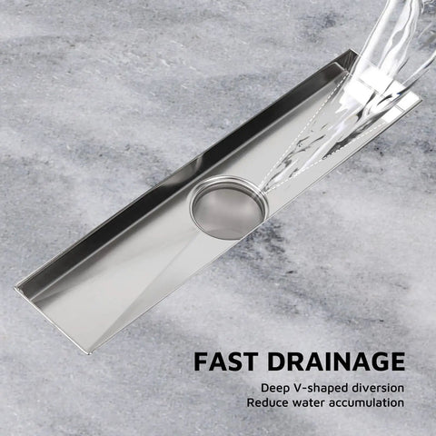 12 Inch Linear Shower Drain Kit With 2 In 1 Reversible Tile Insert Grate And Hair Catcher, Matte Black Stainless Steel, Fast Drainage