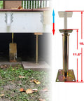 ASTAMOTOR six-pack galvanized floor jack posts for leveling, shown under house with adjustable screw jack and base plate