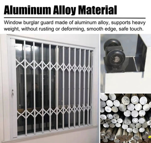 Heavy Duty White Retractable Security Grille For Sliding Burglar Windows And Storage Sheds Featuring Smooth Operator Design, aluminum alloy material.