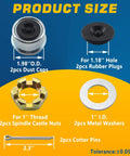 Trailer Axle Nut Kit For 1 Inch Shafts, 2 Pack Spindle Castle Nuts With 1 Inch Washers detailed product size overview