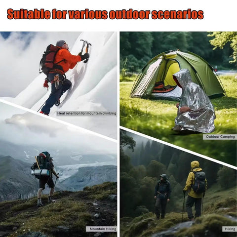 Scenes of 4 Pack Emergency Ponchos With Reversible Orange And Reflective Silver Hooded Heat Retention Mylar used outdoors