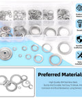Glarks 160pcs M3–M16 double-side lock washers, 304 stainless steel, vibration-proof wedge washers in storage case