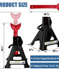 Front and side view of FITHOIST 6-Ton jack stands, black with red accents, adjustable 15.6–23.4 in, pair.