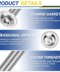 Image showing product details of 25 Pcs M6 1x12mm 304 Stainless Steel Flanged Button Head Socket Cap Screws Kit With Allen Drive.