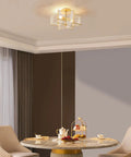 Two Light Star Ceiling Light With Glass Shade In Modern Brass Finish close to ceiling in dining area, 360 degree illumination