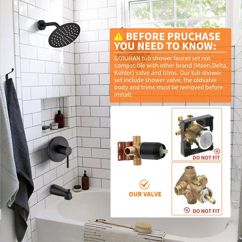 Beefy Matte Black Tub Shower Faucet Kit Featuring Top Shelf High Pressure Rainfall Spray For Dead Simple Bathroom Upgrades And Knockout Smooth Water Flow Straight Up Reliable Plumbing Fix In Any Home