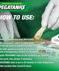 Instruction guide for using transparent two part epoxy resin for quick DIY repairs and cold weld adhesive.