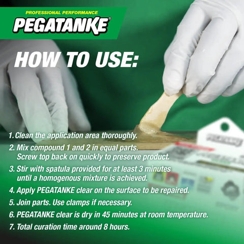 Instruction guide for using transparent two part epoxy resin for quick DIY repairs and cold weld adhesive.
