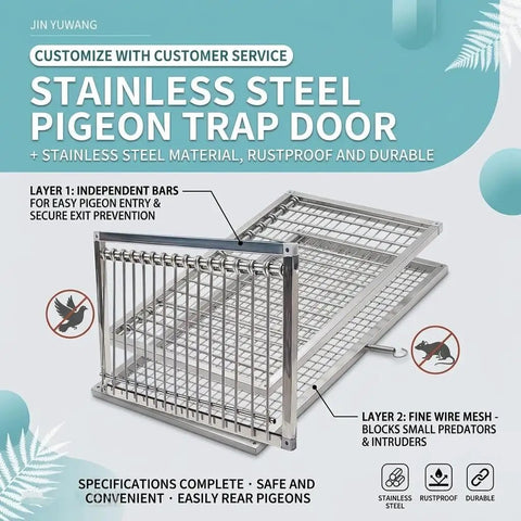 Stainless Steel Pigeon Trap With One Way Entry Gate And Lockable Mesh Door Dual Door Defense System, rustproof and durable.