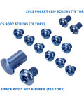 Slick Titanium Screw And Pivot Dress Kit For Folding Knives delivering a tight fit with 13 titanium screws and pivot hardware.