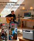 Compact Mini Electric Guitar Amp With 3.5mm Headphone Aux Input Dual 5W Speakers for practice, shown in a home recording setup