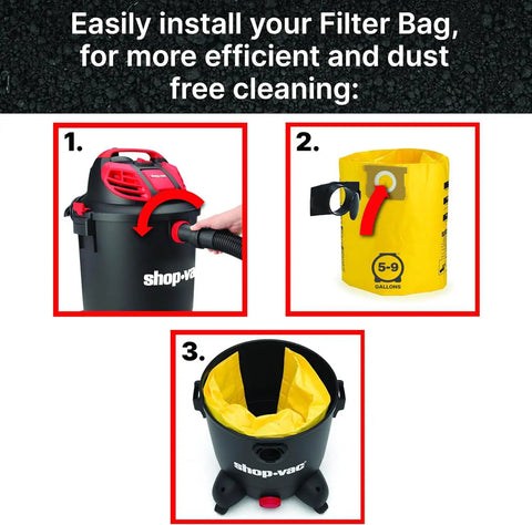 High Efficiency Disposable Vacuum Filter Bags For 5 To 9 Gallon Tanks Heavy Duty Filtration For Drywall Dust Cement Dust And Cold Ash Easy Install Pack Of 2