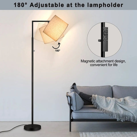 Dimmable Tall Pole Floor Lamp With 4 Color Temperatures, Remote Control, Beige Shade in living room setup