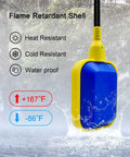 Heavy Duty Sump Pump Alarm High Water Level Alert 110dB IP67 Waterproof For Indoor Outdoor Use Loud Flood Warning With Red LED Indicator Easy Mount Durable Alarm System For Basement Protection, yellow-blue waterproof unit