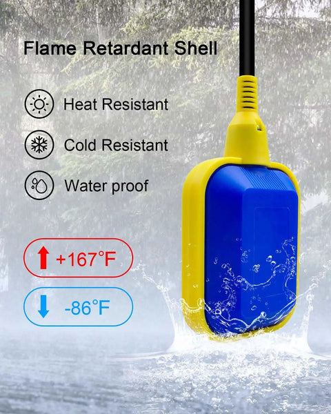 Heavy Duty Sump Pump Alarm High Water Level Alert 110dB IP67 Waterproof For Indoor Outdoor Use Loud Flood Warning With Red LED Indicator Easy Mount Durable Alarm System For Basement Protection, yellow-blue waterproof unit