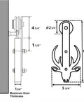 Diagram of Rustic Black Non Bypass Sliding Barn Door Hardware Kit For Two Doors 9 Ft showing measurements and design details.