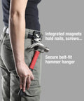 Heavy Duty Magnetic Tool Belt Holster with Hammer Loop Belt Clip in use on person holding hammer