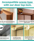 Diagram showing incompatible door types for Sturdy Kid Safe Door Top Lock, including lips, radii, metal frame, and sealing strips.