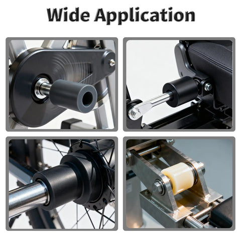Wide application of self lubricating POM flanged sleeve bearings 12mm ID 14mm OD 15mm length in machinery and gearboxes.