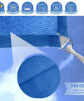 Close-up of 7 Foot By 12 Foot Sun Shade Sail With Straight Edge 240GSM Canopy Shade Cover Featuring D Ring Grommets UV Block Breathable Outdoor Shade For Pergola Garden Patio Deck Backyard Blue showing texture and D-ring