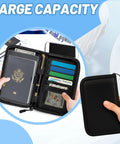 All In One Travel Organizer Passport Holder With RFID Blocking, Ten Pocket Passport Wallet for Cards Cash Tickets ID and Documents