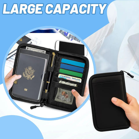 All In One Travel Organizer Passport Holder With RFID Blocking, Ten Pocket Passport Wallet for Cards Cash Tickets ID and Documents