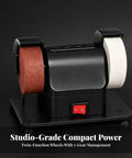 Rock Solid Mini Bench Grinder With Low Vibration Anti Slip Table And Heavy Duty Wheel Guards Designed For Home Garage Polishing and Precision Metal Sharpening Jobs, compact design with two grinding wheels.