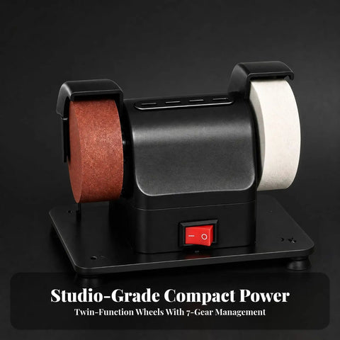 Nifty Compact Mini Bench Grinder With Solid Anti Slip Base Designed For Cramped Home Shops Kicks Off Smooth Polishing And Light Metalworking Without Hogging Real Estate Or Complicating Your Workflow, featuring twin-function wheels.