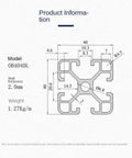 Top Grade 4040 T-Slot Aluminum Profile Extrusion Linear Rail Rods detailed dimensions and specifications diagram.