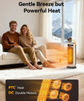 Couple sitting in cozy room with 1500W PTC Ceramic Space Heater With Remote, LED Touch Display, and 110 Degree Oscillation.
