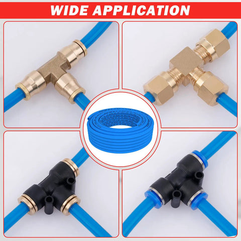 Three Eighths Inch DOT Air Line Blue PA12 Nylon Pneumatic Tubing 100 Ft 30.5 M Heavy Duty Flexible Hose with fittings