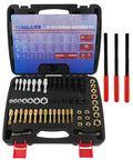 61 Piece All In One Pro Grade Thread Repair Kit With Thread Restorer Tool Set UNC UNF And Metric Chasers, open case display